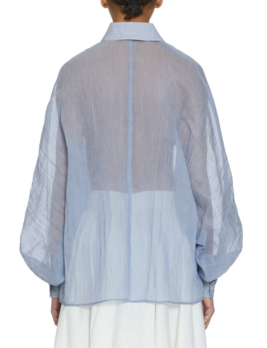 camicia over righine cotone seta azzurro - blufrida - camicia manica lunga