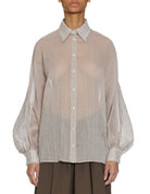 camicia over righine cotone seta beige - Frida SRL