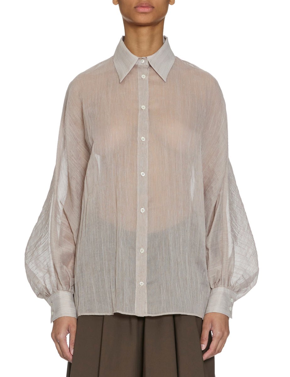 camicia over righine cotone seta beige - Frida SRL