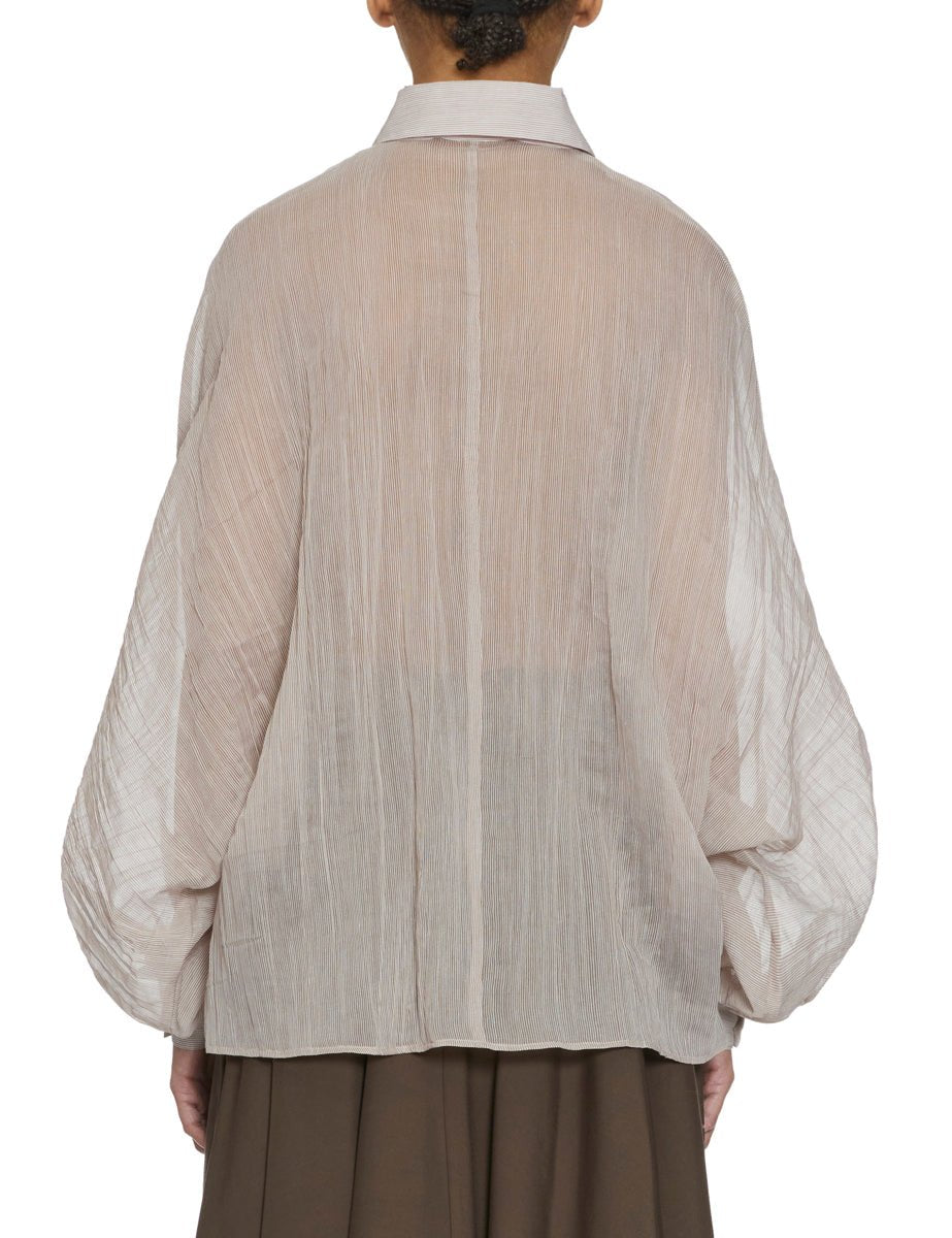 camicia over righine cotone seta beige - Frida SRL