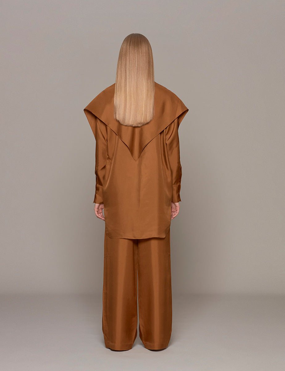 camicia over seta collo foulard tan - rohe - camicia manica lunga