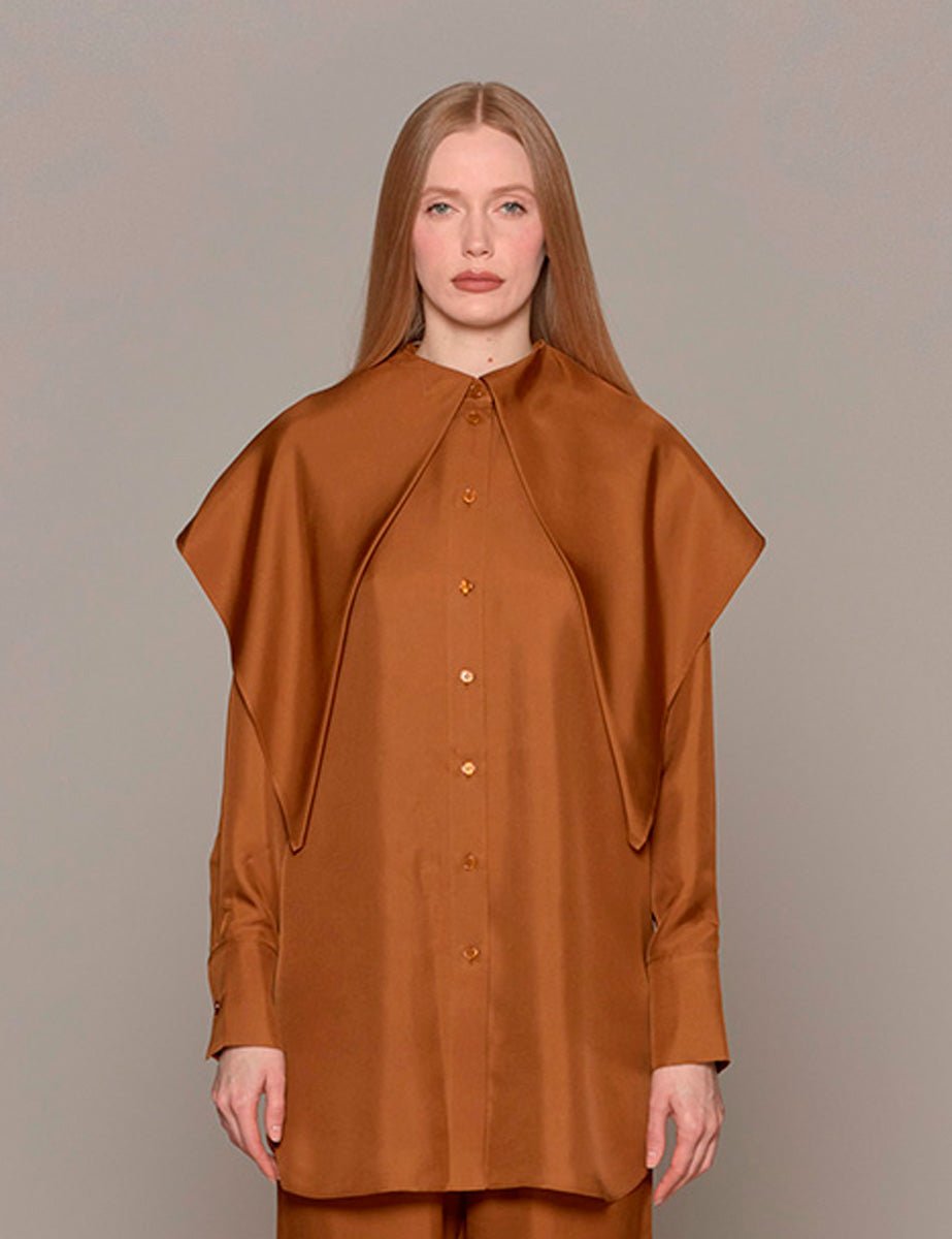 camicia over seta collo foulard tan - rohe - camicia manica lunga