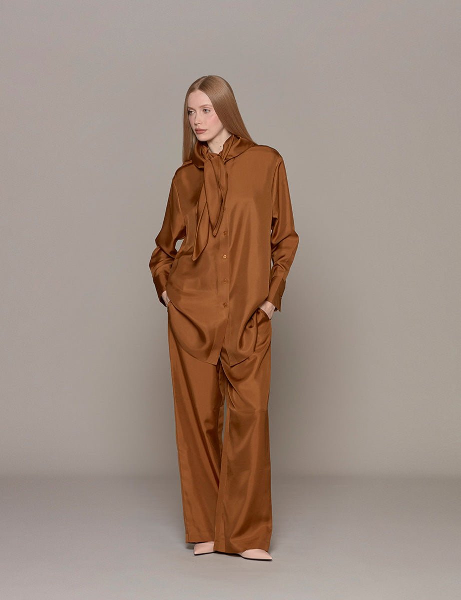 camicia over seta collo foulard tan - rohe - camicia manica lunga