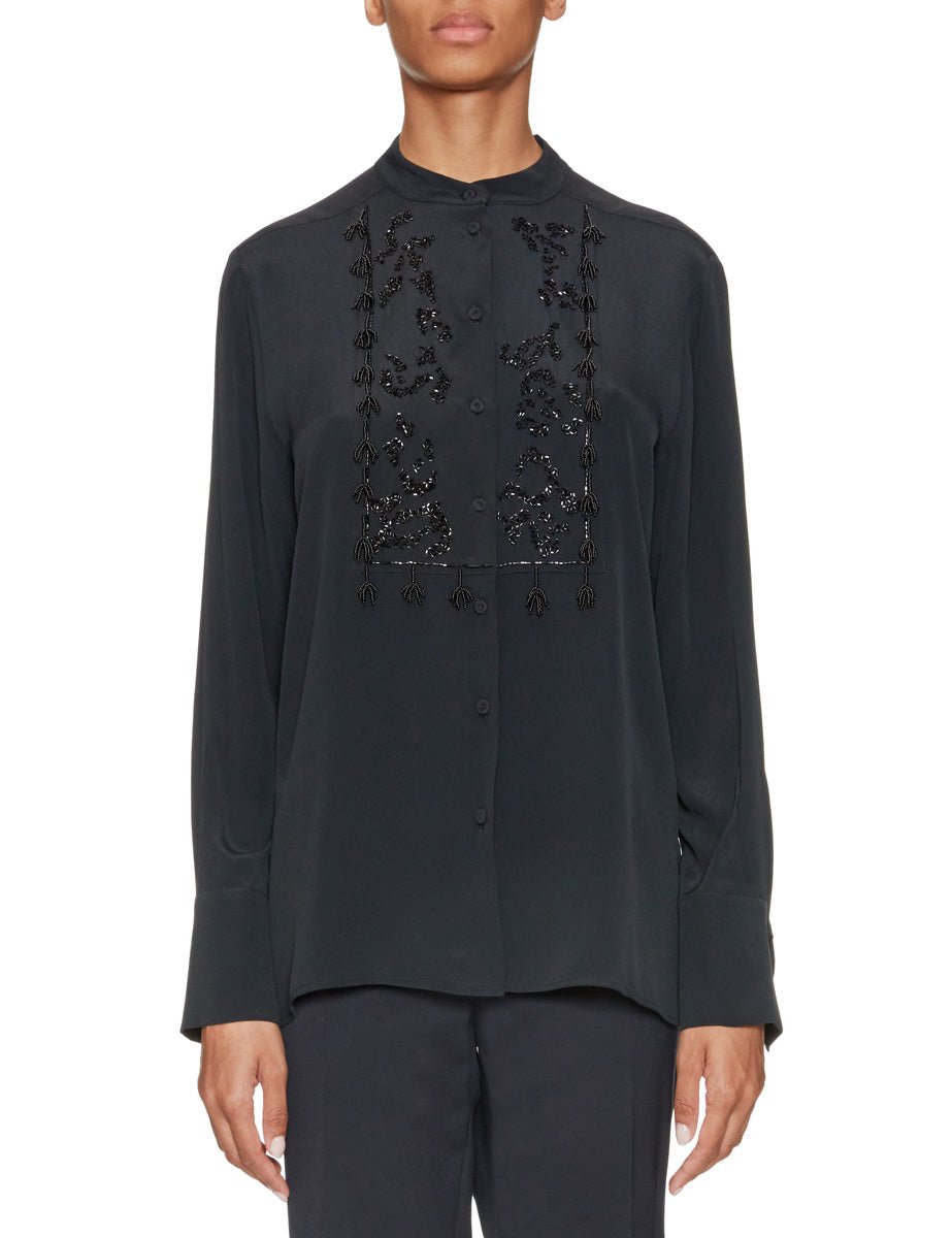 camicia plastron davanti ricamato nero - beatrice b - camicia manica lunga