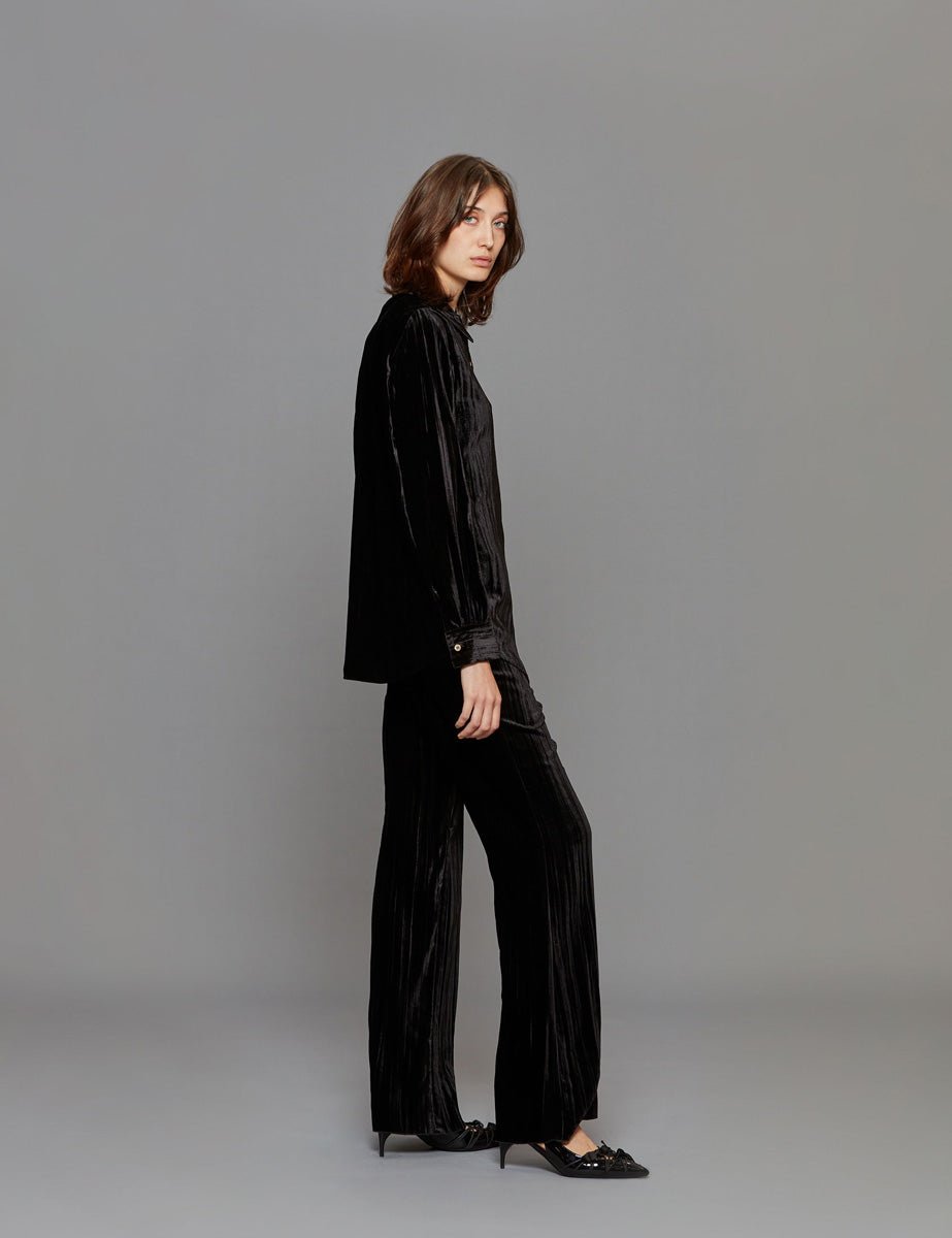 camicia plisse velvet nero - Frida SRL