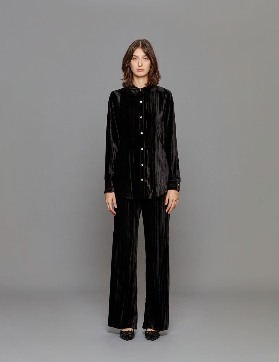 camicia plisse velvet nero - forte forte - camicia manica lunga