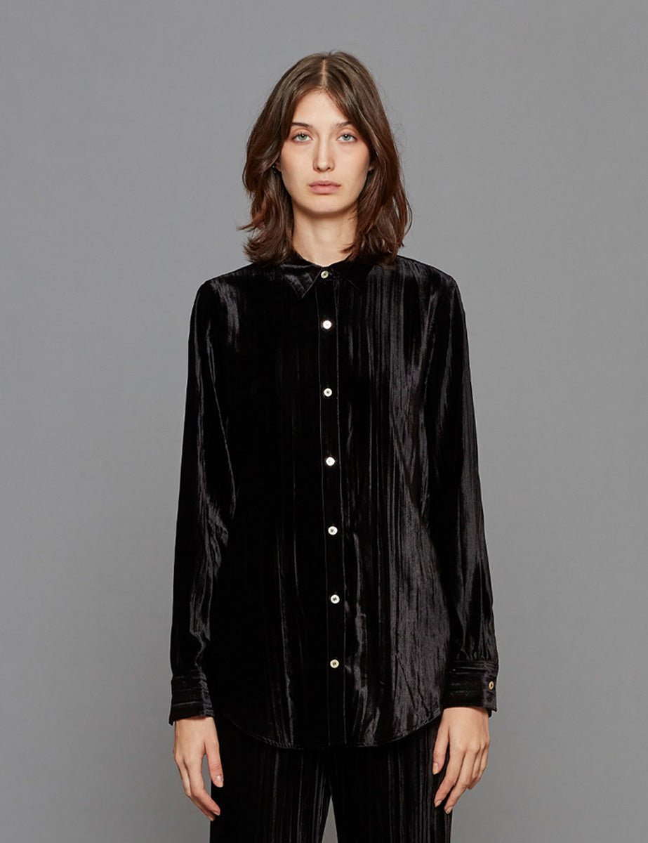 camicia plisse velvet nero - forte forte - camicia manica lunga