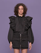 camicia popelin colletto alto nero - Frida SRL