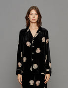camicia print velvet nero - Frida SRL