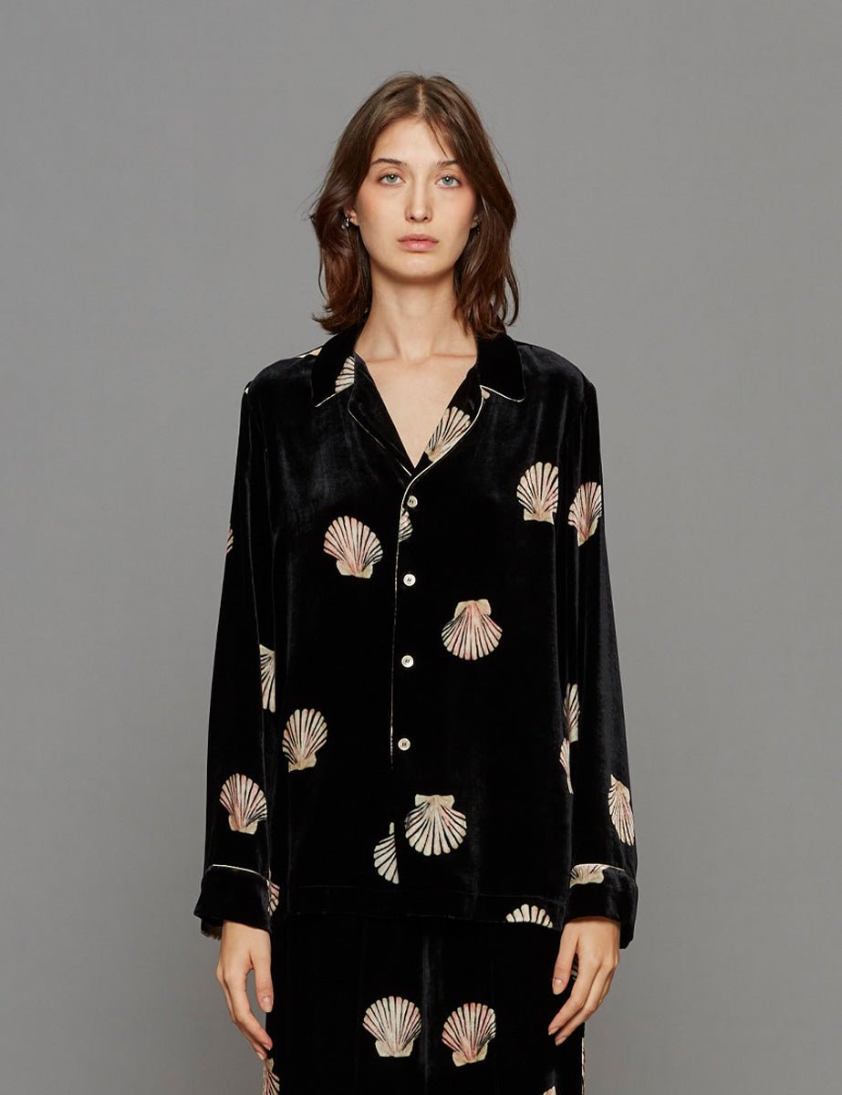 camicia print velvet nero - Frida SRL