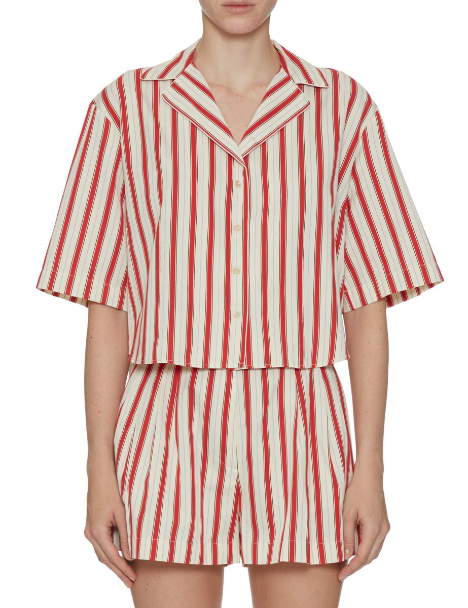 camicia righe cotone rosso bianco - forte forte - camicia manica corta