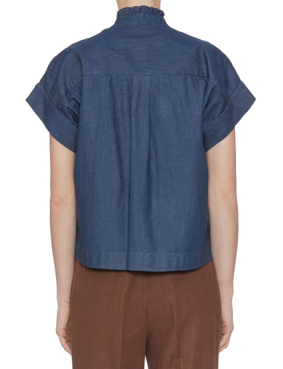 camicia rouches jeans denim blu scuro - mazzarelli - camicia manica corta