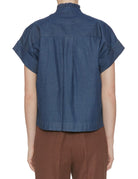 camicia rouches jeans denim blu scuro - mazzarelli - camicia manica corta