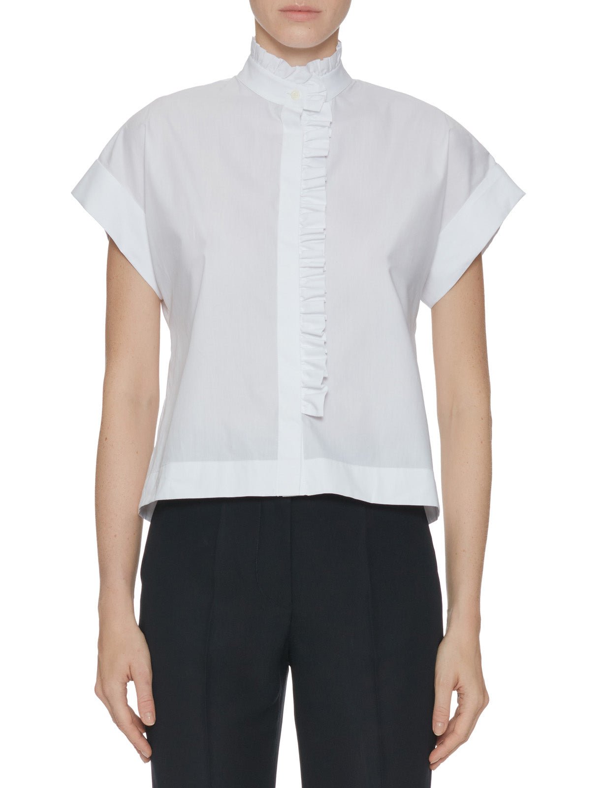 camicia rouches popeline bianco - mazzarelli - camicia manica corta