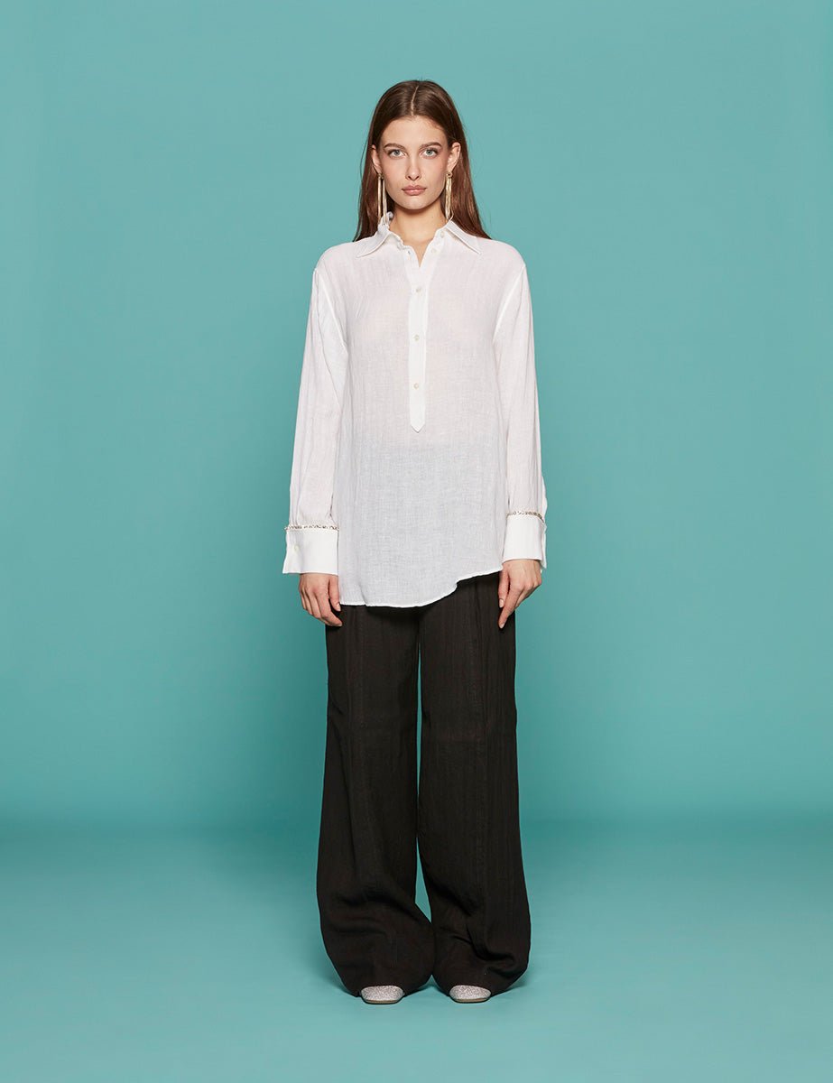 camicia scollo profondo lino bianco - n21 alessandro dell'acqua - camicia manica lunga