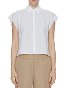 camicia smanicata lino bianco - mazzarelli - camicia manica corta