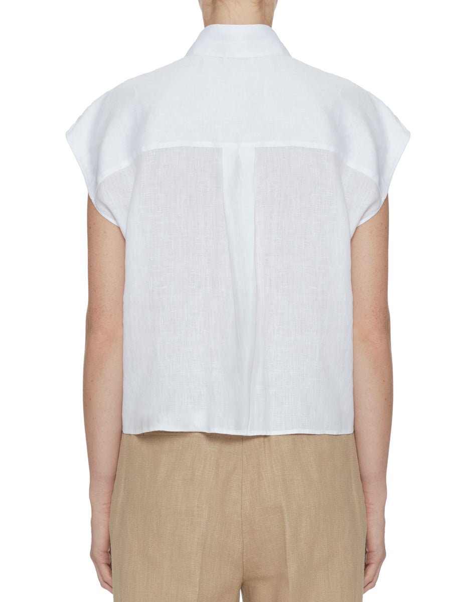 camicia smanicata lino bianco - mazzarelli - camicia manica corta