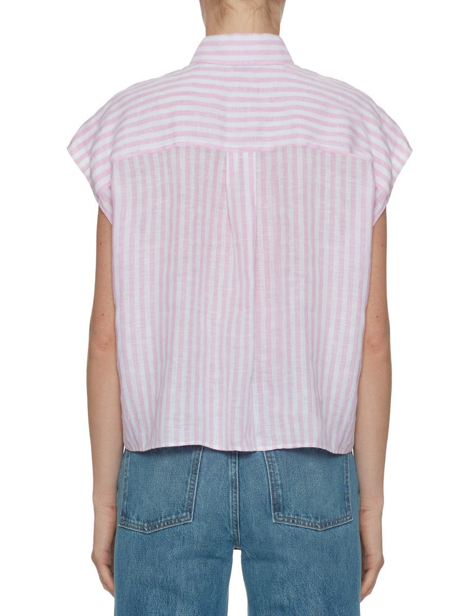 camicia smanicata lino riga rosa - mazzarelli - camicia manica corta