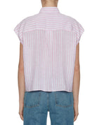camicia smanicata lino riga rosa - mazzarelli - camicia manica corta