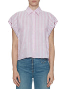 camicia smanicata lino riga rosa - mazzarelli - camicia manica corta