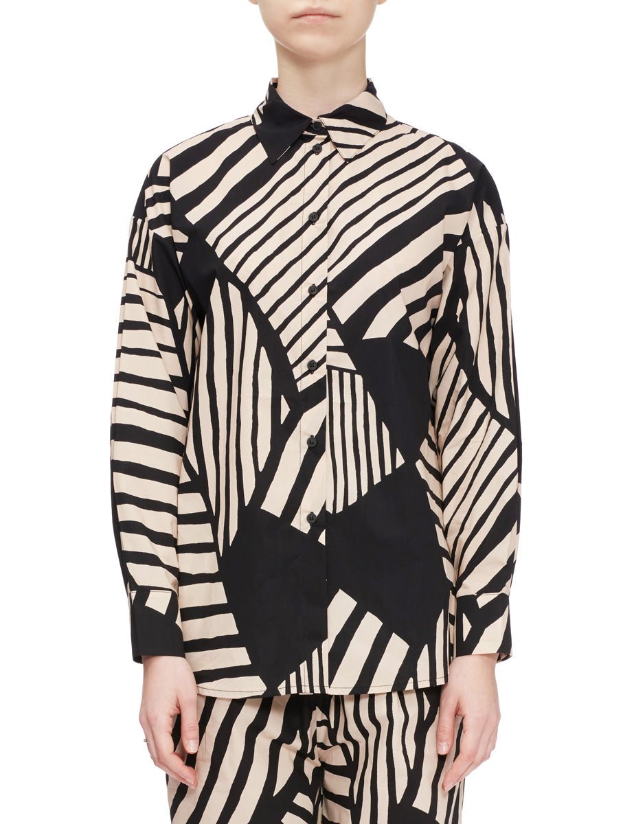 camicia stampa etno panna nero - alpha - camicia manica lunga