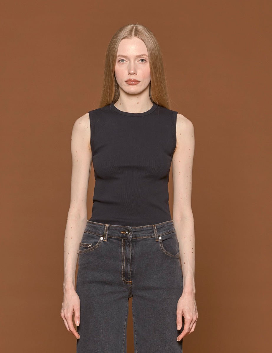 canotta costine scollo americana nero - rohe - canotta