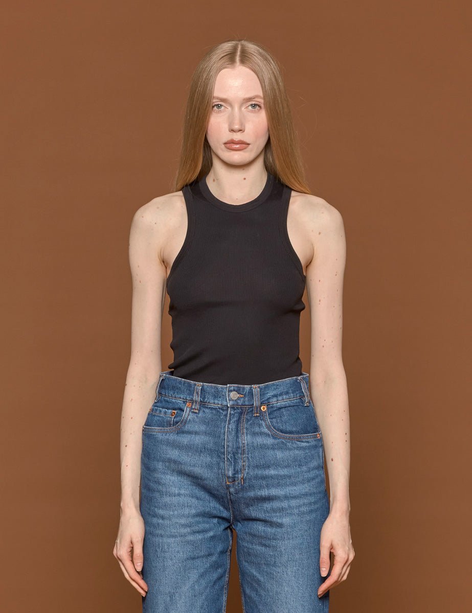 canotta costine scollo americana nero - rohe - canotta