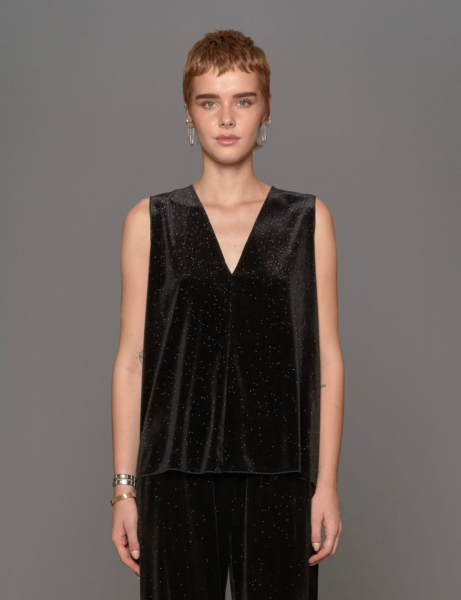 canotta velluto lurex nero - blufrida - canotta