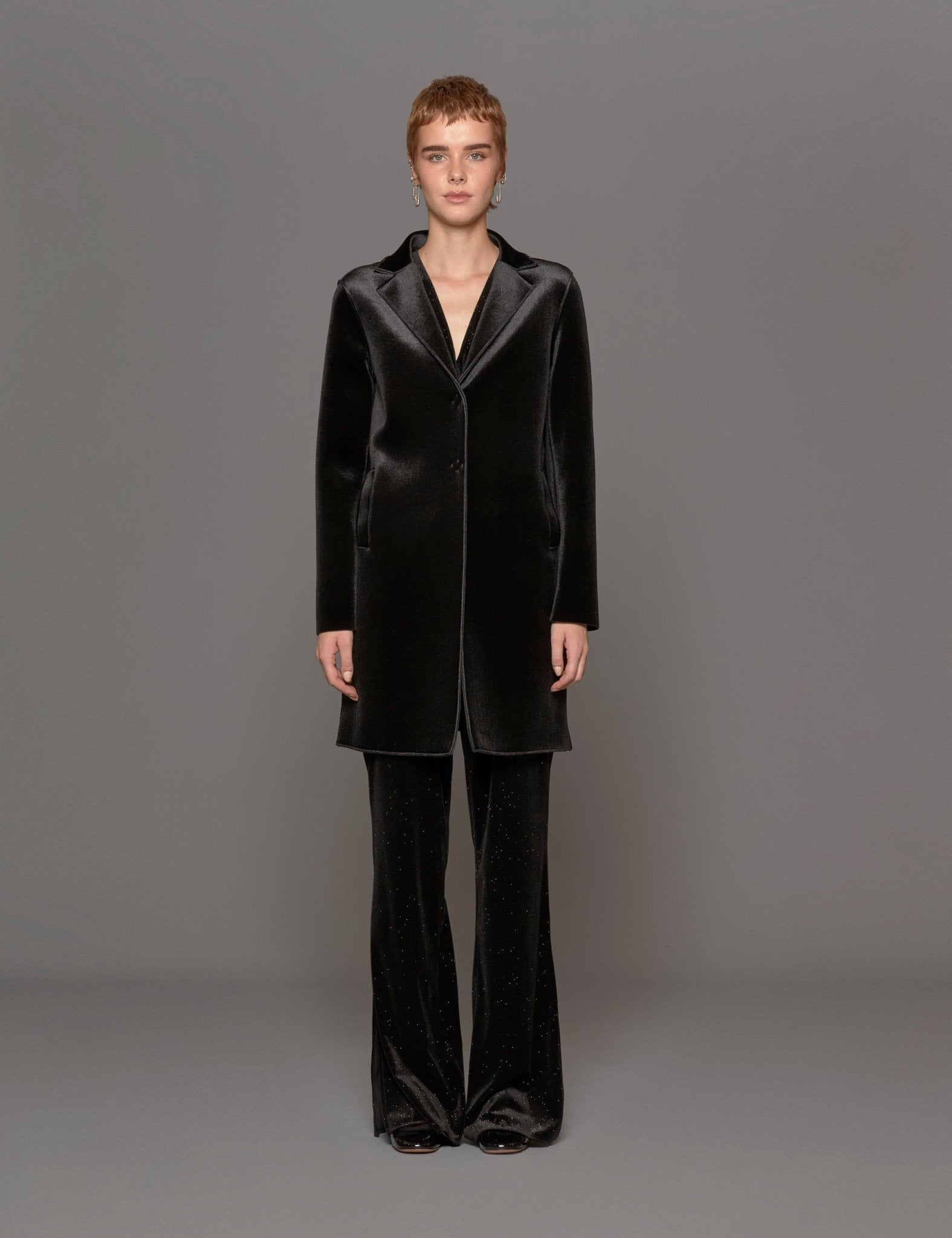 cappottino doppiato velluto liscio nero - blufrida - cappotto