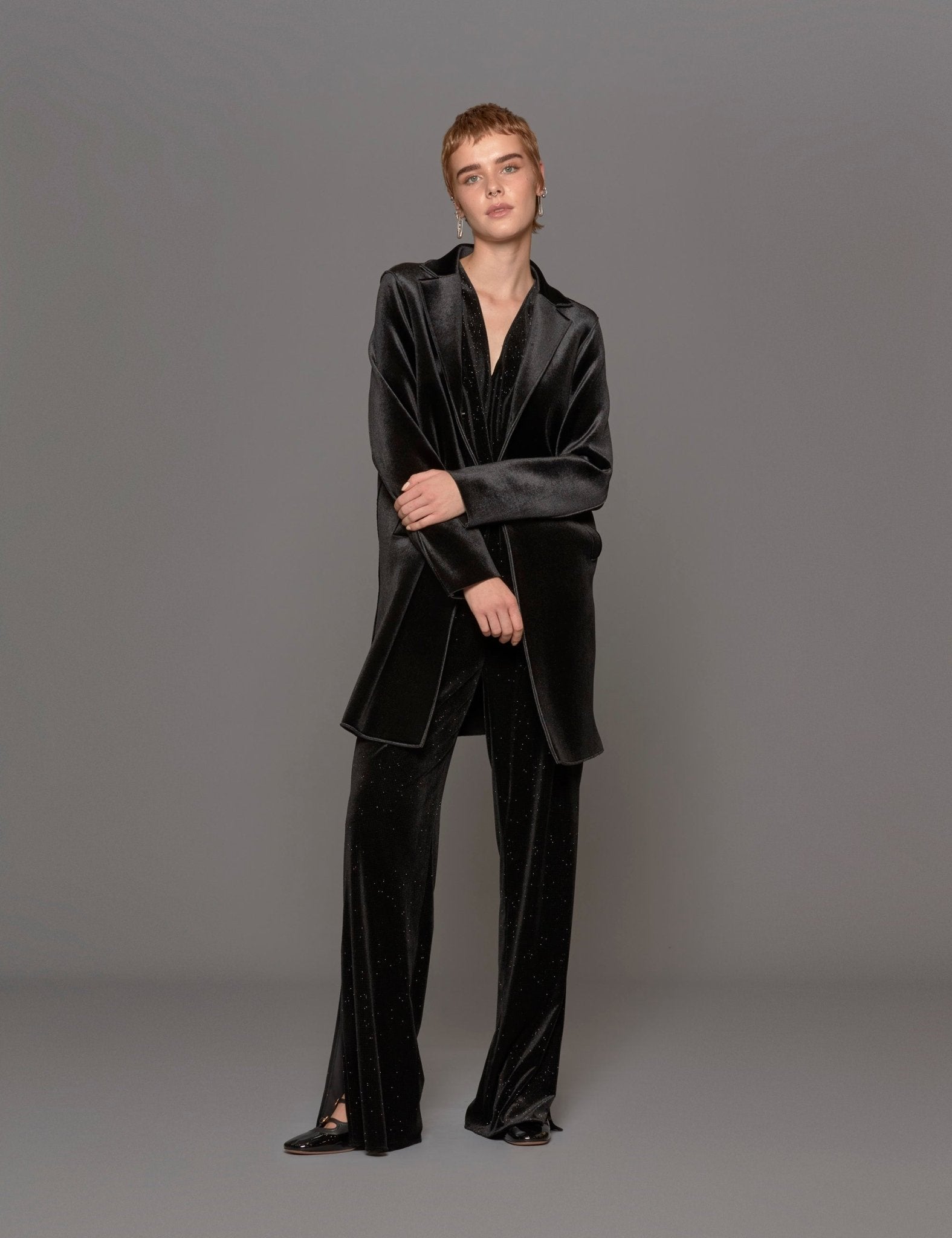 cappottino doppiato velluto liscio nero - blufrida - cappotto