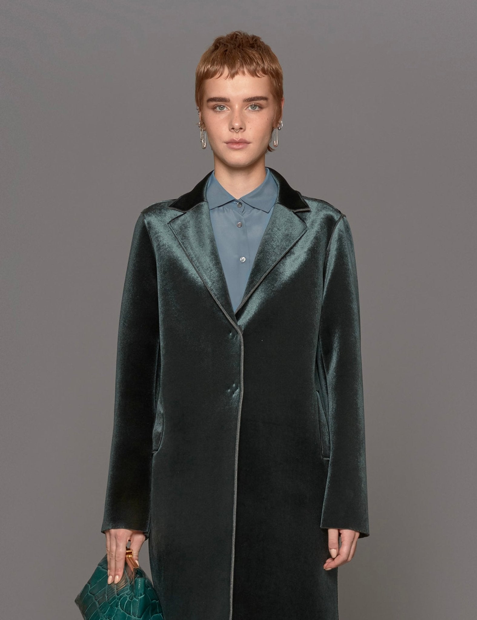 cappottino doppiato velluto liscio verde - blufrida - cappotto