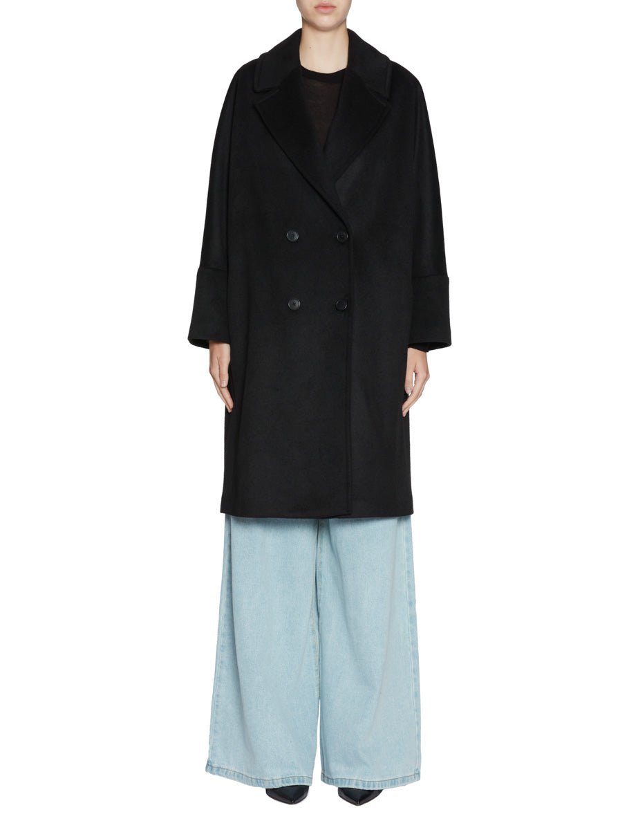 cappotto doppiopetto misto lana nero - blufrida - cappotto