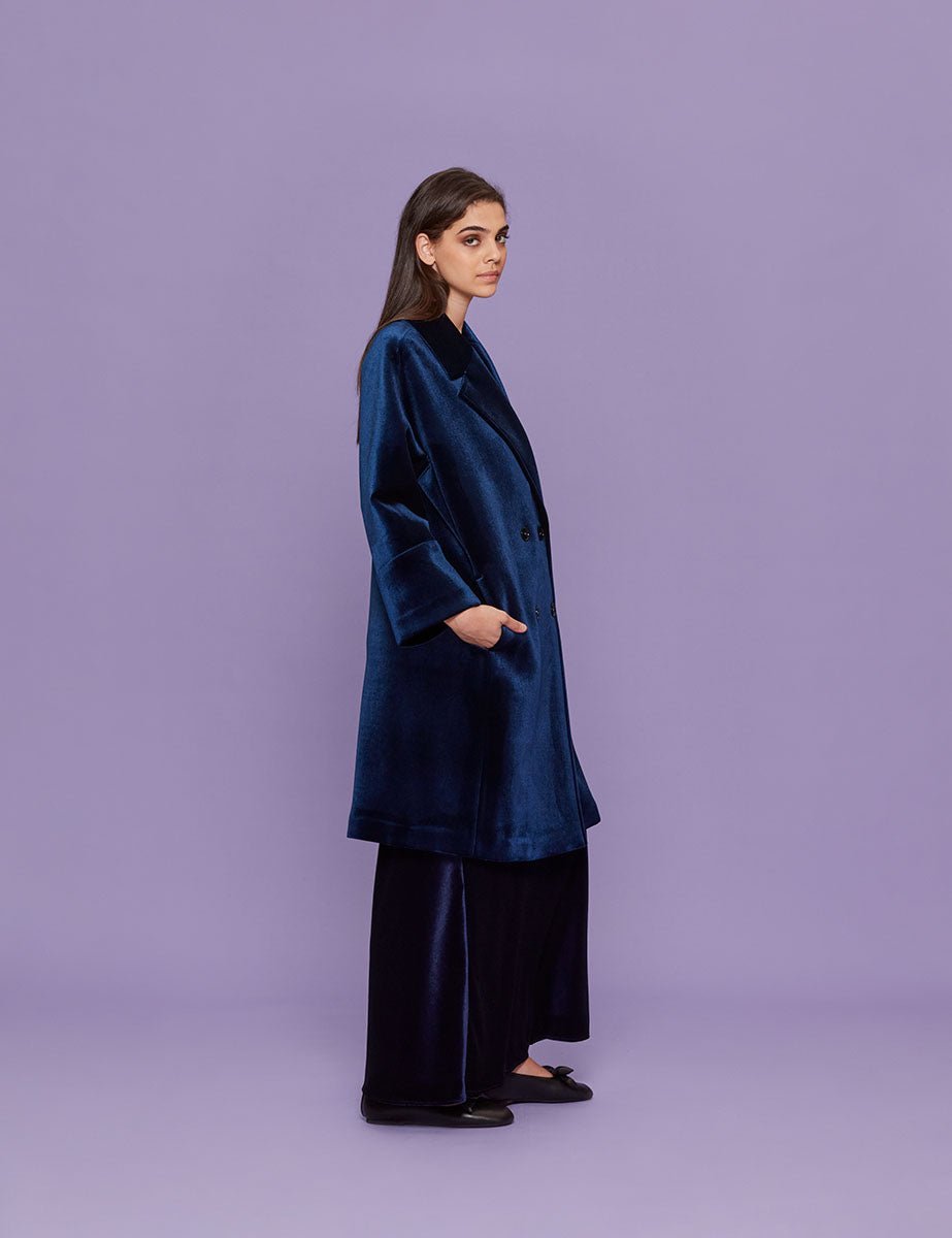 cappotto doppiopetto velluto navy nero - blufrida - cappotto