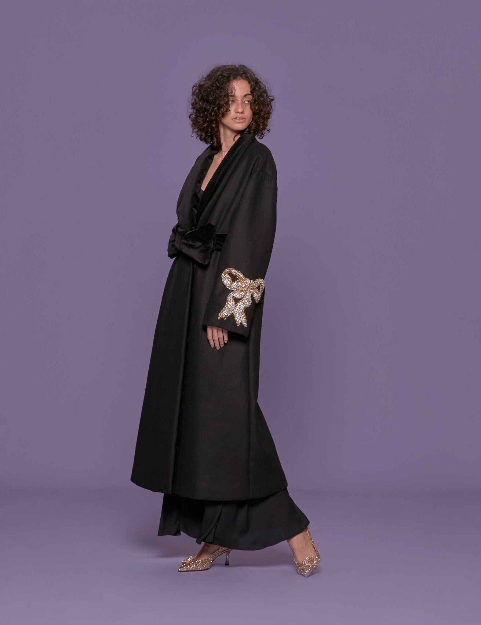 cappotto fiocco strass nero - Frida SRL