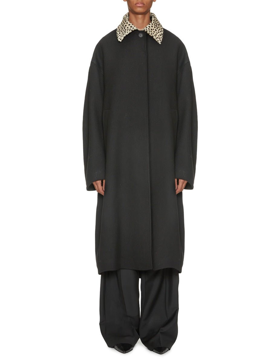 cappotto lana collo ghepardo nero - rohe - cappotto