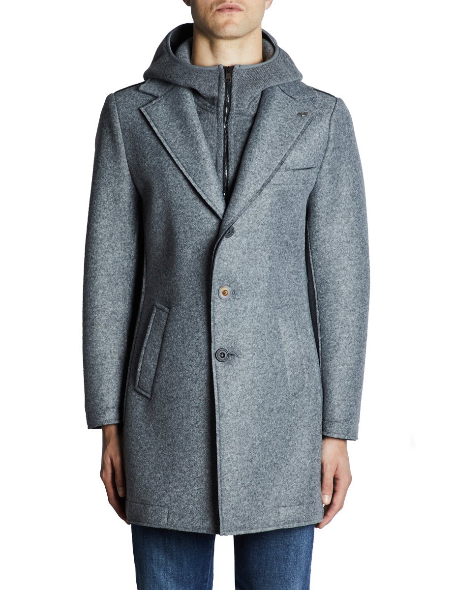 cappotto monopetto cappuccio maglia cenere - bob - cappotto