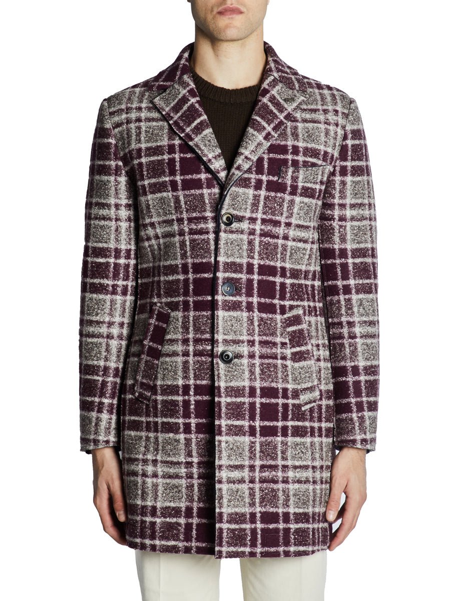 cappotto monopetto checks bordeaux beige - bob - cappotto