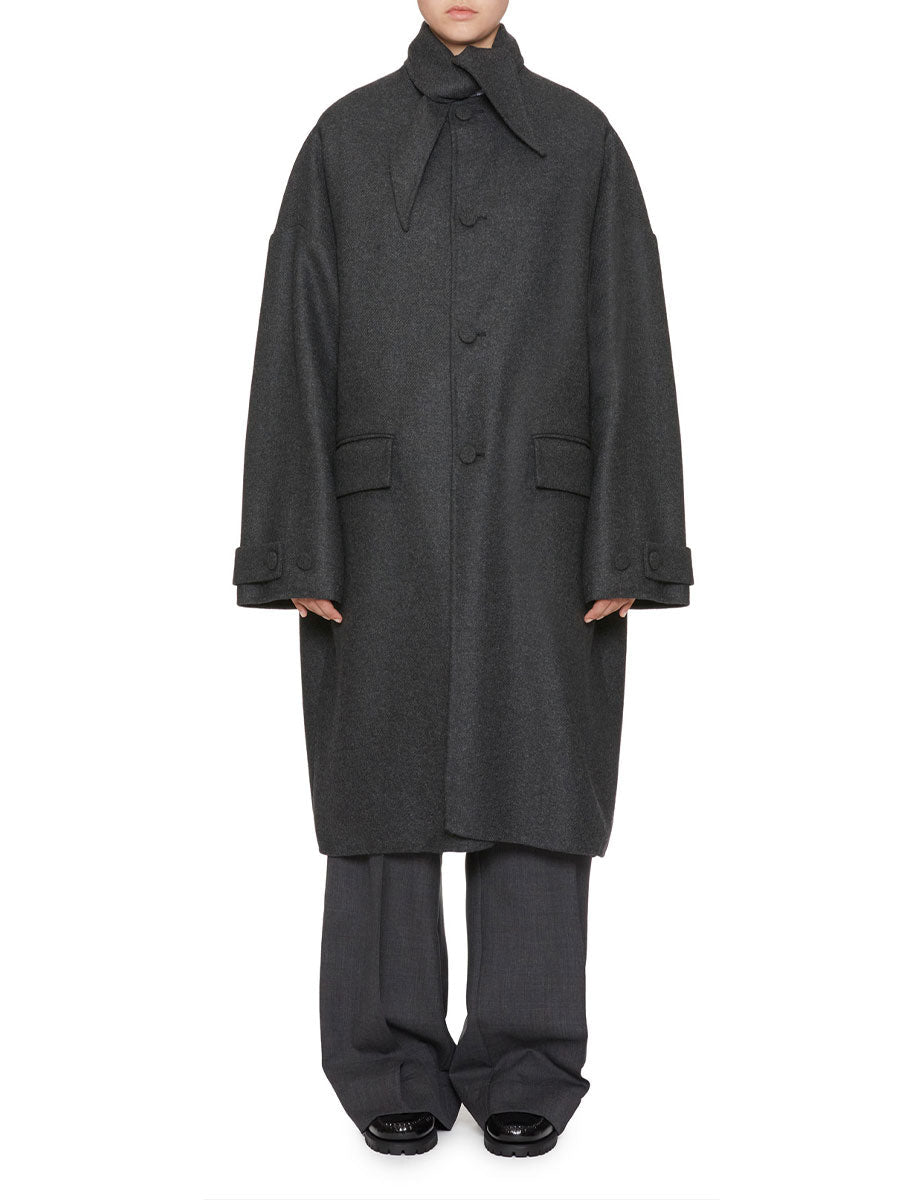 cappotto monopetto sciarpa grigio melange - plan c - cappotto