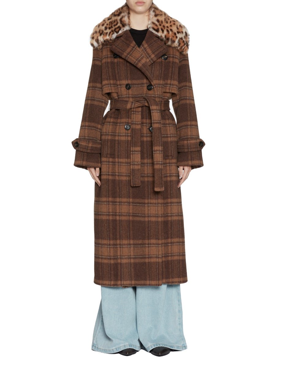 cappotto panno check maculato brown - blancha - cappotto