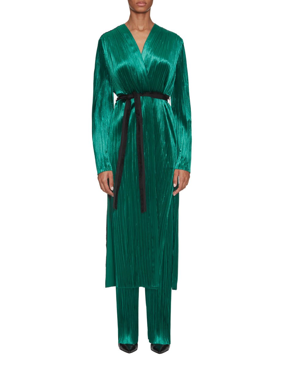 cappotto vestaglia jersey di velluto verde smeraldo - forte forte - cappotto