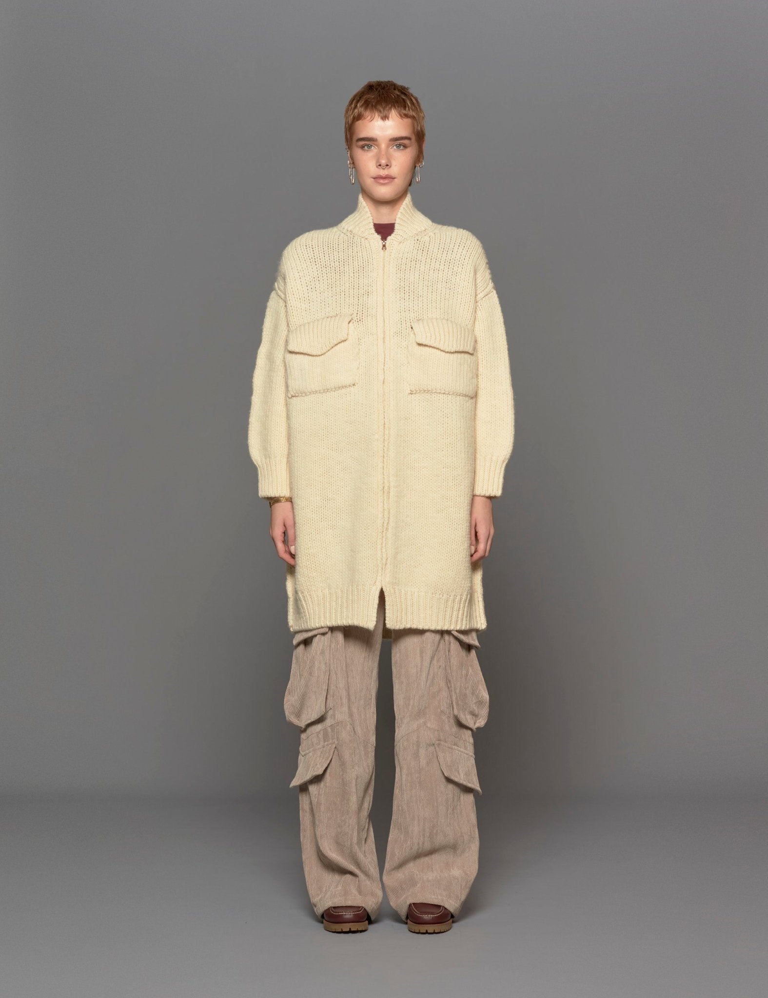 cappotto zip lana panna - Frida SRL