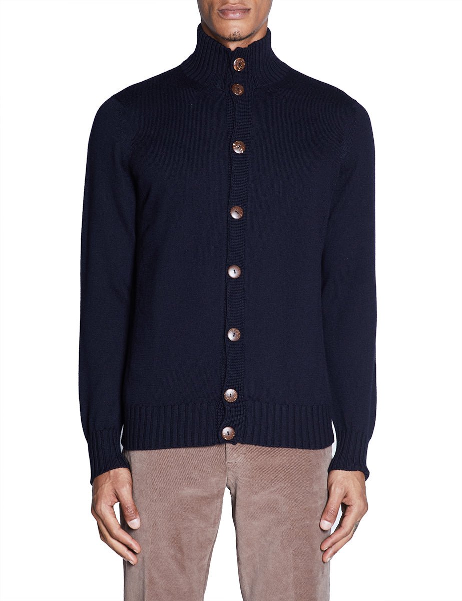 cardigan bottoni lana merinos blue black - jurta - cardigan