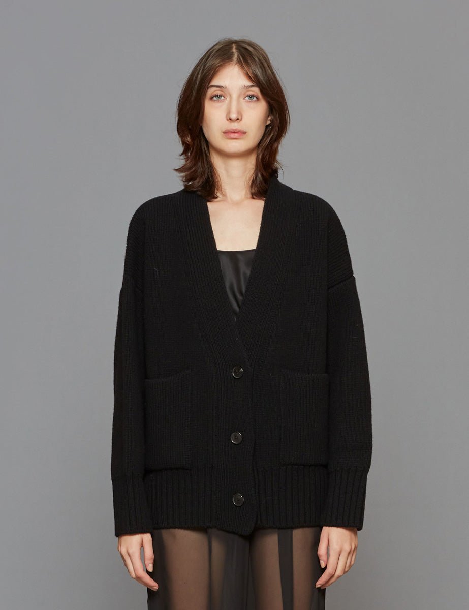 cardigan compact knitted black - rohe - cardigan