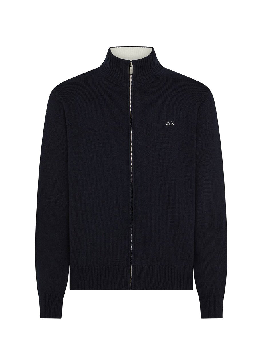 cardigan full zip misto cashmere blu navy - sun68 - cardigan