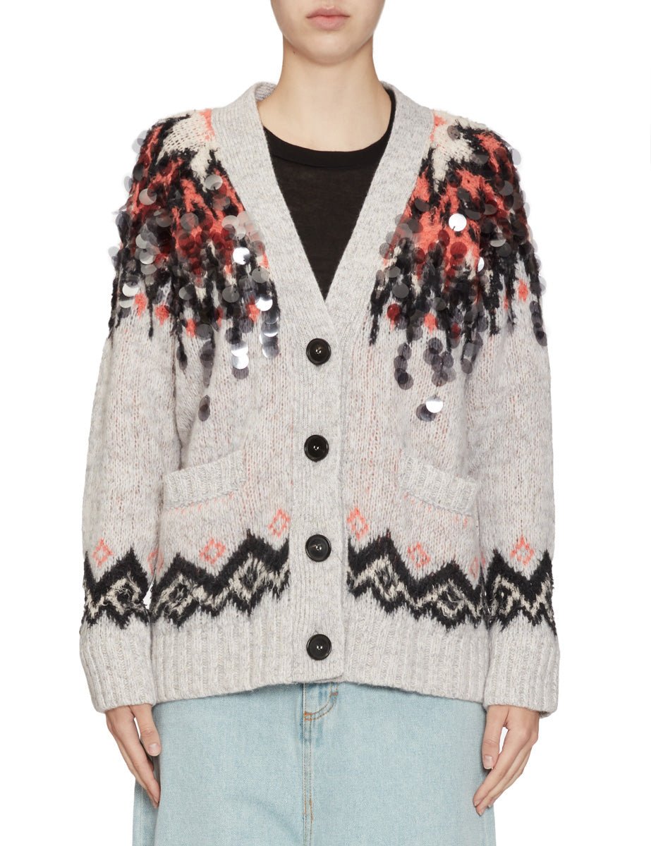 cardigan jacquard ricamo paillettes multicolor - roberto collina - cardigan