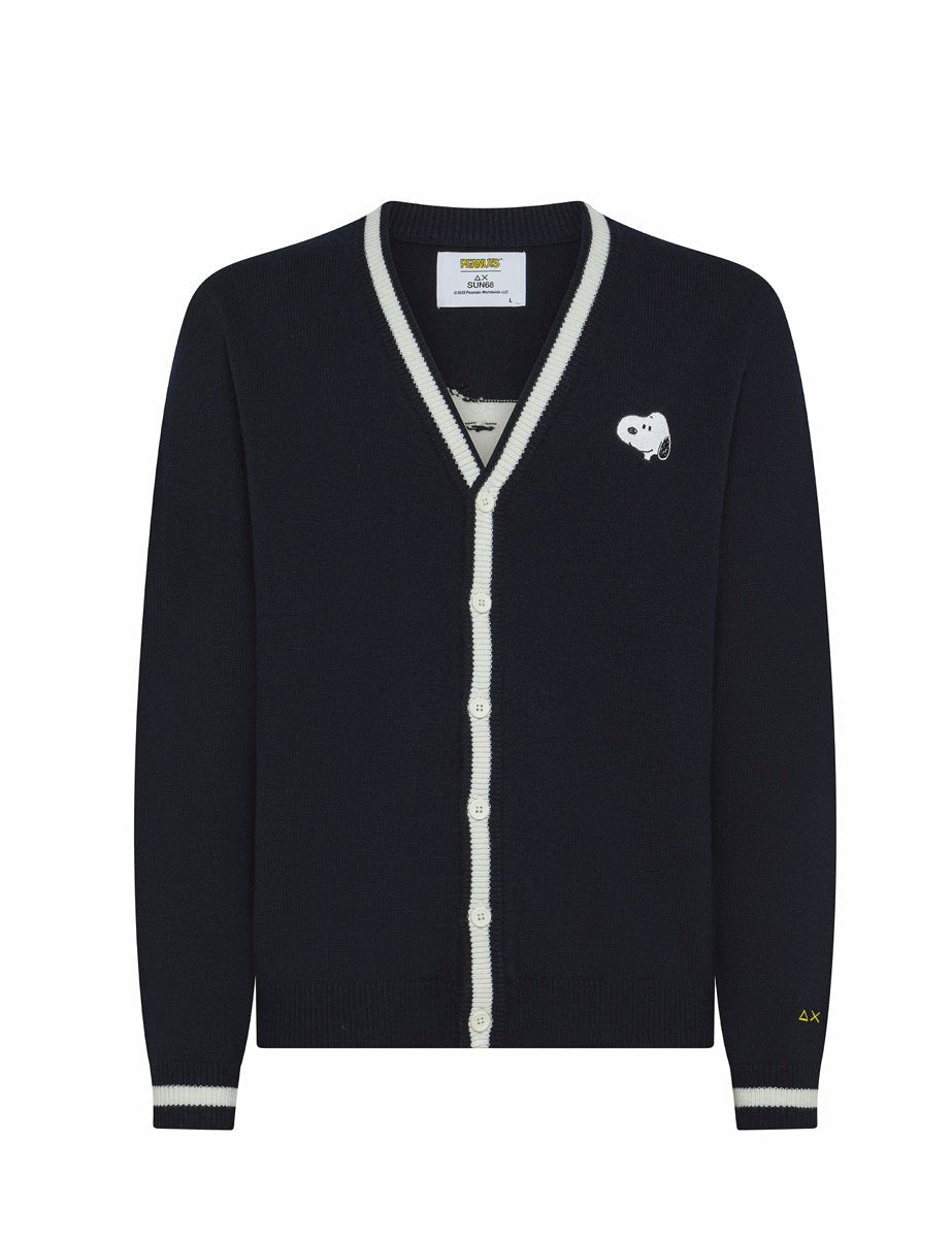 cardigan lana cashmere snoopy blu - sun68 - cardigan