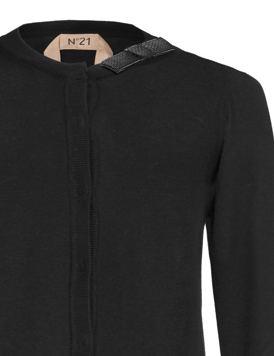 cardigan maglia fiocco paillettes nero - Frida SRL