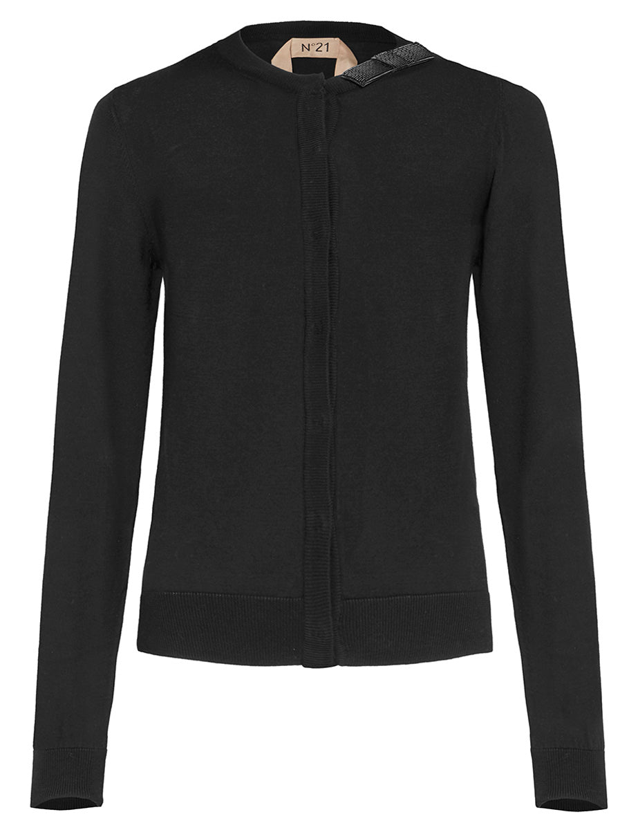 cardigan maglia fiocco paillettes nero - Frida SRL
