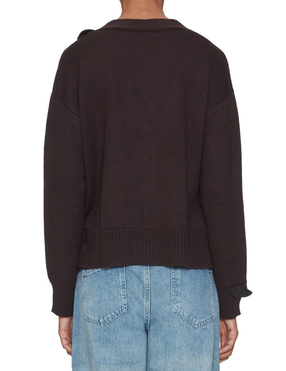 cardigan maglia rouches marrone - beatrice b - cardigan