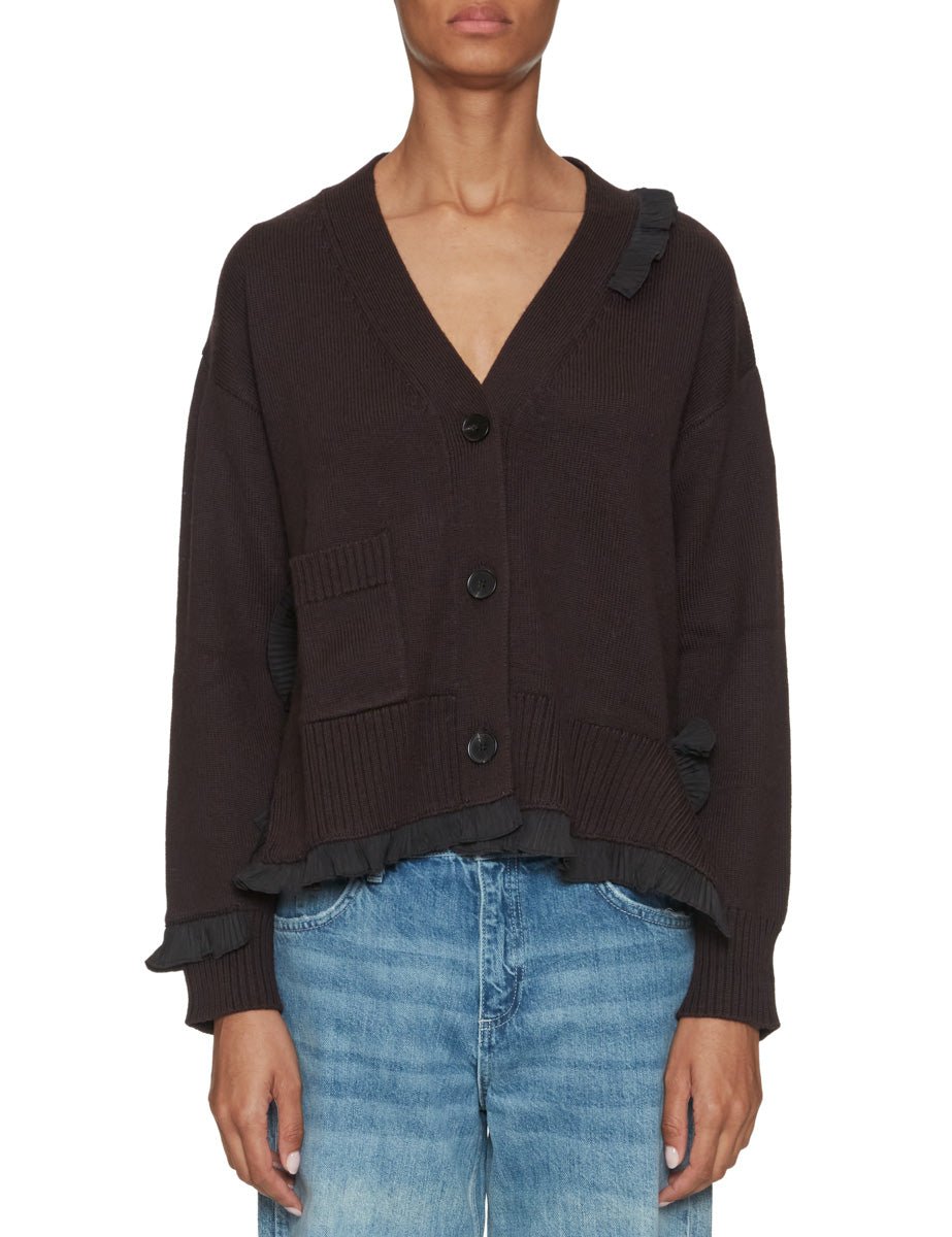 cardigan maglia rouches marrone - beatrice b - cardigan